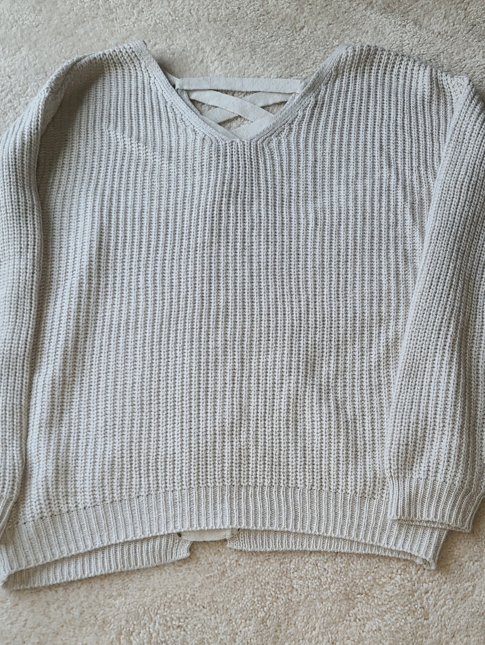 SO Soft Cream V-Neck Sweater with Back Lacing